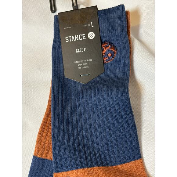 Stance Opposites Crew Socks L NWT Burnt Orange Navy Color BlockMid Cushion - Picture 3 of 4